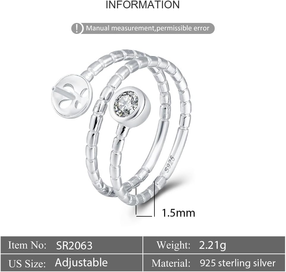 Sterling Silver CZ Twisted Ring Mounting for Women, Adjustable Ring Fittings Accessories for Pearl Jewelry Making - Image 2