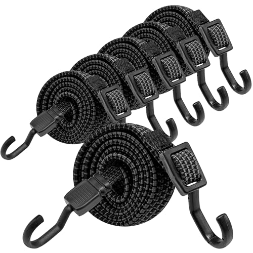 Image of Bungee Cords with Hooks, 40 Inch Flat Adjustable Bungee Cords with Hooks Heavy Duty, Rubber Black Bungee Straps with Buckle Hooks for Outdoor, Camping, Tarps, Bike Rack, Tent, Truck, 6 Pack