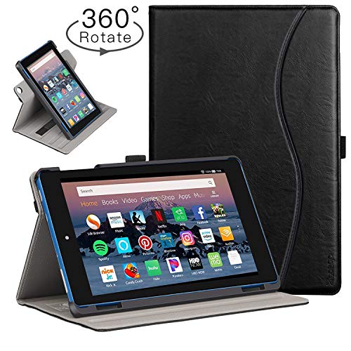Ztotop Folio Case for Amazon flre HD 8 Tablet (8th/7th Generation,2018 and 2017 Release) - Smart 360 Degree Rotating Leather Cover Slim Folio Multi-Angle Viewing Stand Case with Auto Wake/Sleep, Black