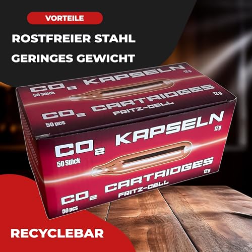 50 Fritz-Cell 12g Co2 Kapseln für Softair, Painball, Luftpistolen oder Luftgewehre