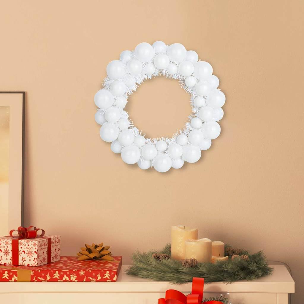 Mangloder - Juego de 2 coronas de bolas de Navidad, color blanco, 33 x 33 x 7 cm, de poliestireno, decoración para árbol de Navidad, decoración para árbol de Navidad
