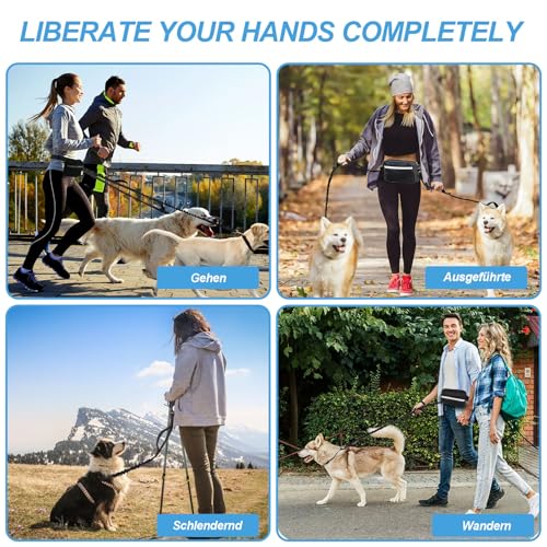 Joggingleine für 2 Hunde - Freihändige Hundeleine mit Bauchgurt, Verstellbar Übungsleine mit Dual Griffe, Reflektierende Nähte, joggingleine für Mittelgroße und Große Hunde, mit Haustier-Wasserbecher