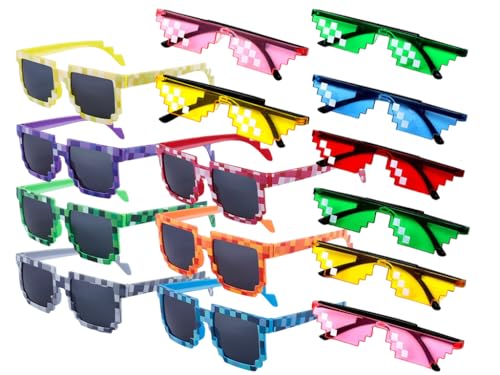 Kellegour Gafas De Sol De Mosaico,15 Pares Gafas De Mosaico De Píxeles,Gafas Mosaico Pixeladas Divertidas,Gafas de Sol de Píxel,Gafas de Fiesta Divertidas para Fiestas Temáticas,Cumpleaños,Festivales