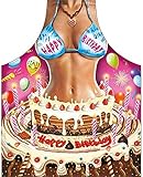  ITATI Delantal Sexy Parrilla Barbacoa Delantal de Cocina Antimanchas para Mujer, Modelo Feliz Cumpleaños, Medidas 75 x 58 cm