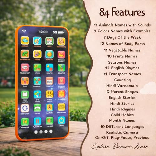 Image of Wishkey Edu Phone for Kids 2.0 Space Theme 28 Functions 84 Features Rechargeable USB Cable Not Included Toddler Learning Mobile Toy with Multi-Language 10 Indian Languages for Boys Girls Age 2+