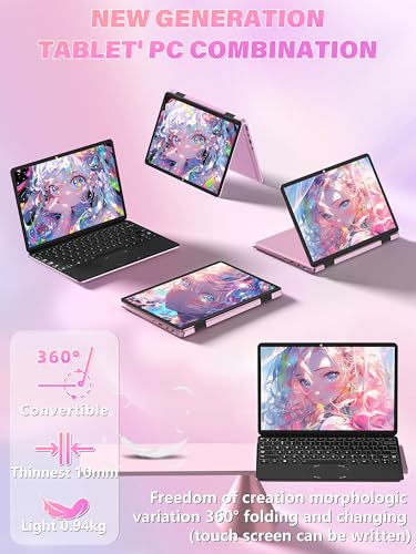Image of 11 inch Pink 2-in-1 Convertible Touchscreen Laptop, FHD (1920x1200) IPS Display,Celeron N95 Processor, 16GB RAM 256GB SSD, Facial Recognition, HD Camera, Backlit KB, USB-C,Win 11 Pro for Students & Travel