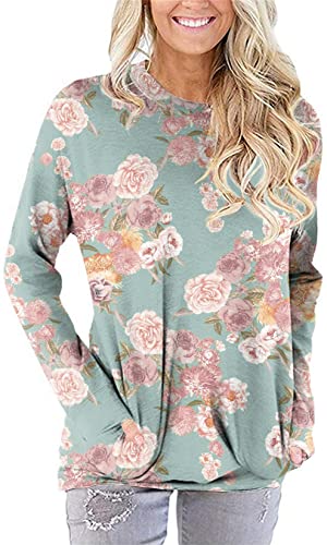 Women's Floral Print Sweatshirts Long Sleeve Crewneck Tops Casual Loose Shirts (S, Floral-4) #TOP8