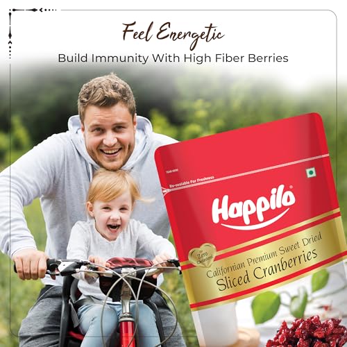 Image of Happilo Premium Californian Sliced Cranberries Dried & Sweet, High Antioxidant & Berry Good for Skin Health, Cranberry, 1000 g, Pack of 5