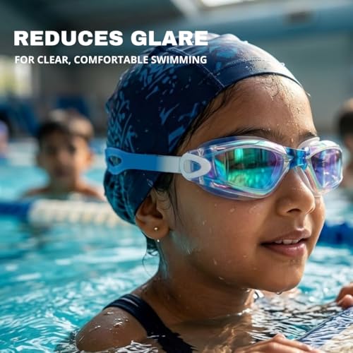 Image of BURNLAB Kids Mirrored Lens Swimming Goggles for Pool and Outdoor Swimming, Adjustable Fit, kids Boys and girls (Royal Blue)
