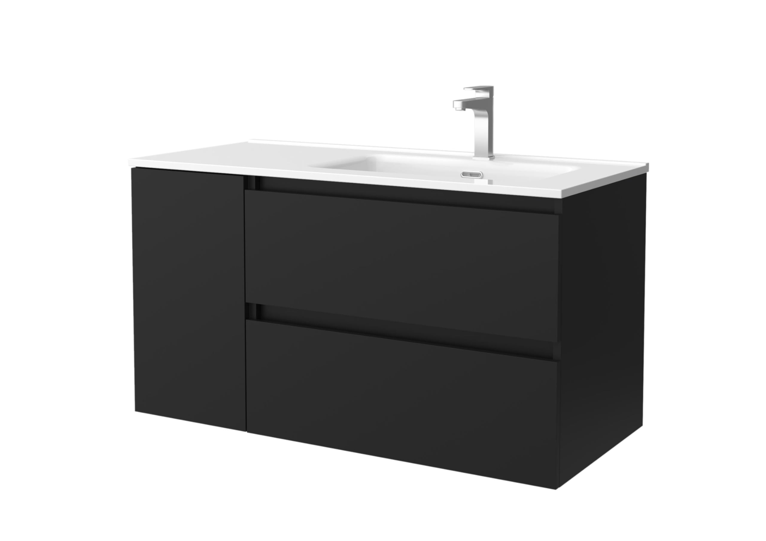 Salgar Mueble de Baño Bequia 100cm + Coqueta 1 Puerta Izquierda + Lavabo cerámica | Negro Mate |100x45x56