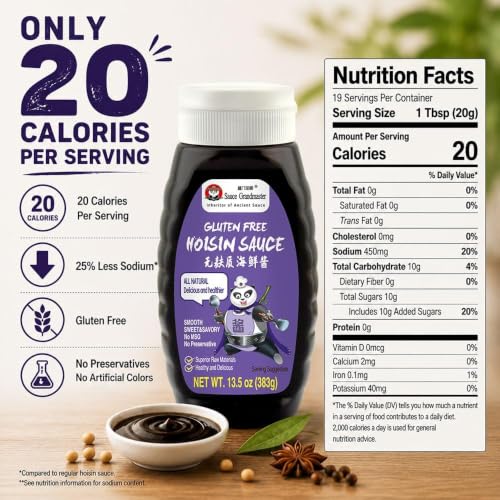 Image of Gluten Free Hoisin Sauce for Stir Fry, Clean Ingredients, Sauce Grandmaster | Authentic Chinese Hoisin Sauce, 20 Calories Per Serving, No Preservatives, Easy-Squeeze Bottle For Stir-Fries, Bbq & Dipping