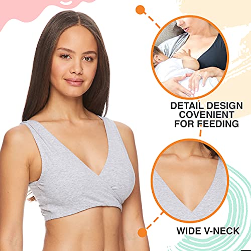 Lamaze Womens Cotton Spandex Sleep For Nursing And Maternity Full Coverage Bra, Heather Grey, Large Us #TOP2