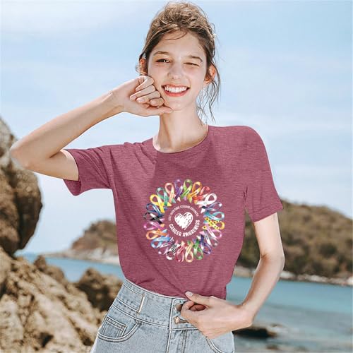 Breast Cancer Shirts for Women Cancer Awareness Shirt Cancer Shirts Colorful Ribbon Sunflower Cancer Warrior Tee Top2