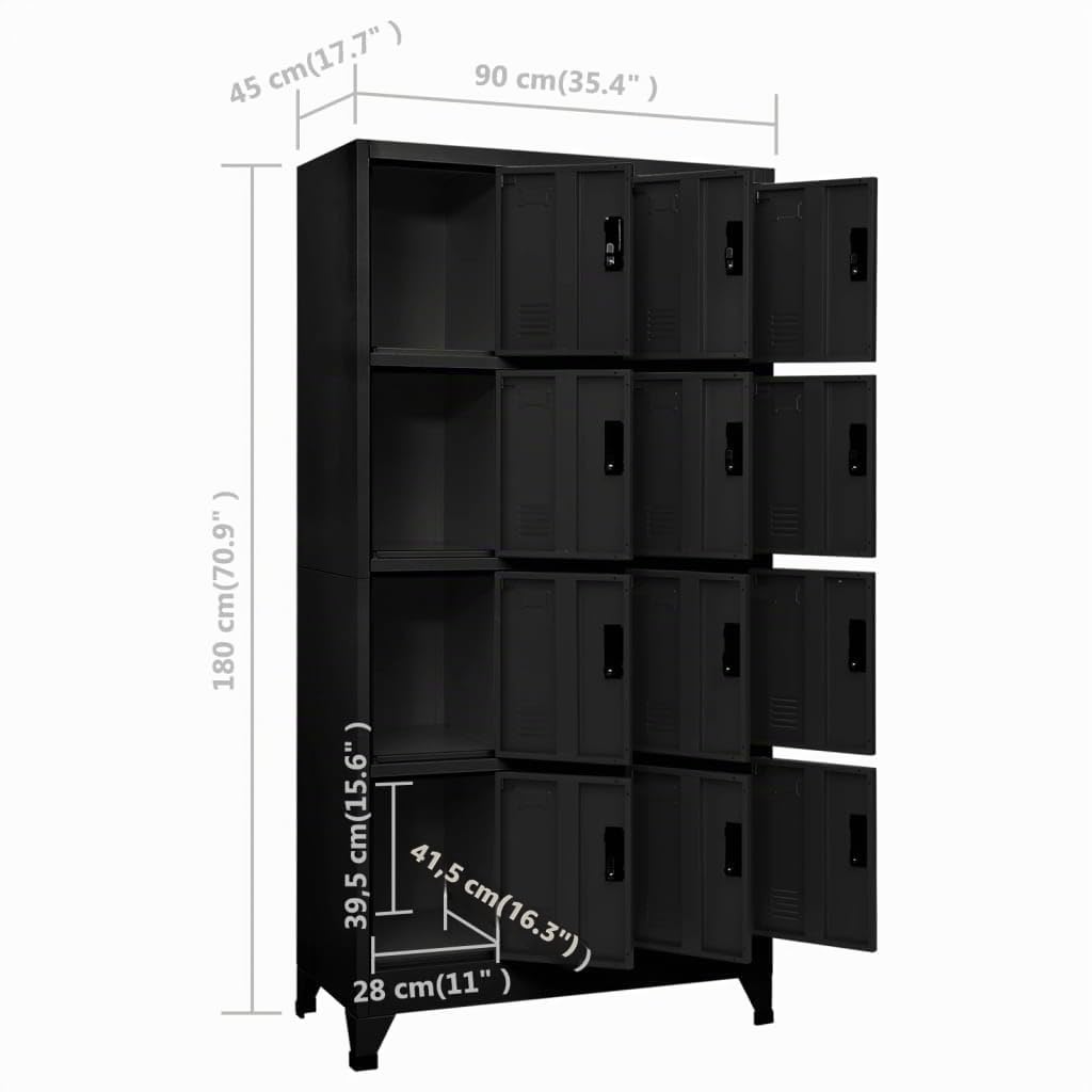 vidaXL Armoire à Casiers Classeur Meuble de Rangement d'Equipements de Sport Produits de Nettoyage Intérieur Bureau Noir 90x45x180 cm Acier