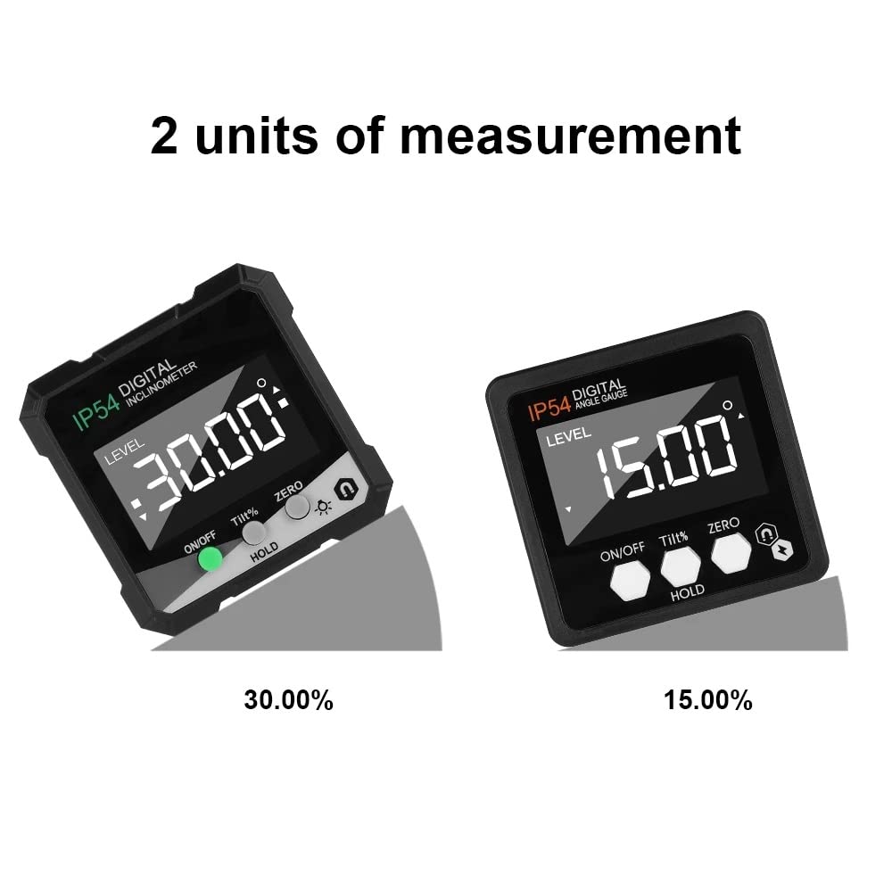 IP54 4 * 90 ° Goniometro elettronico del magnetica inclinometro digitale Lcd. Retroilluminatore a retroilluminato Pendio Misuratore angolo righello singolo lato(3-Pack)