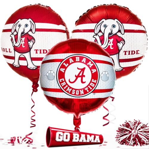 Image of Havercamp University of Alabama Balloons (3 Pack) Alabama Crimson Tide Decorations with 2-Sided Prints featuring Big Al Alabama and Bama's A Logo. Constructed from Premium Mylar Material.