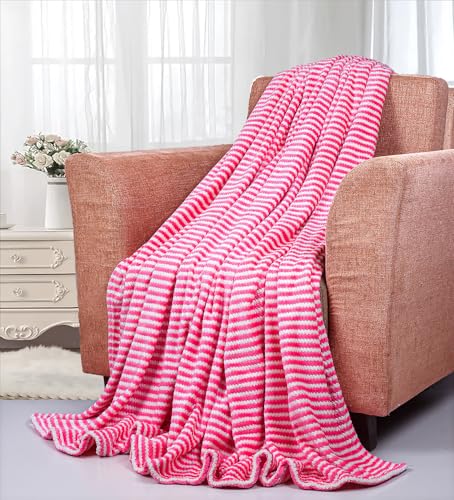 Image of BSB HOME Polyester Premium Jacquard Plush Double Blanket | 300 GSM Lightweight Cozy Soft for Bed, Sofa, Couch, Travel & Camping| 220X230 Cm Or 86X90 Inches|Pink & White | TC - 220