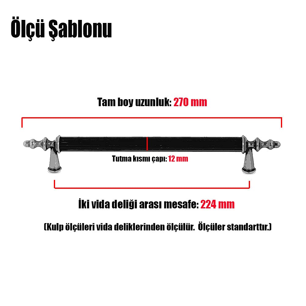 Badem10 10 ADET Ovacık Çekmece Dolap Kapak Kulpu Kulbu 224 mm Mat Siyah Metal Kulp
