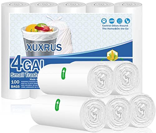 XUXRUS Bin Liners 15 Liter Small White Bin Bags 100 Count Garbage Bags Pedal Trash Bags for Bathroom Office White Fits 15l 16l 17l 18l 20l Liter Bins Can