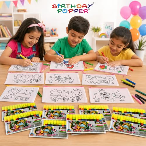 Image of Birthday Popper Birthday Return Gift for Kids Pouch & Sketch Pens Set of 10