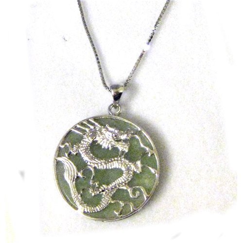 TOC argento 925 giada rotonda Dragon ciondolo su