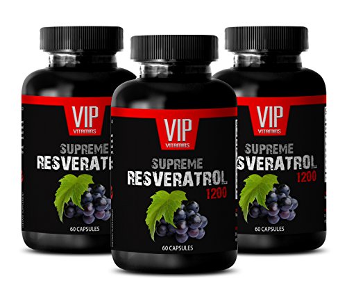Vip Vitamins Powerful Antioxidant - Supreme Resveratrol 1200Mg - Natural Resveratrol - 3 Bottles 180 Capsules #TOP23
