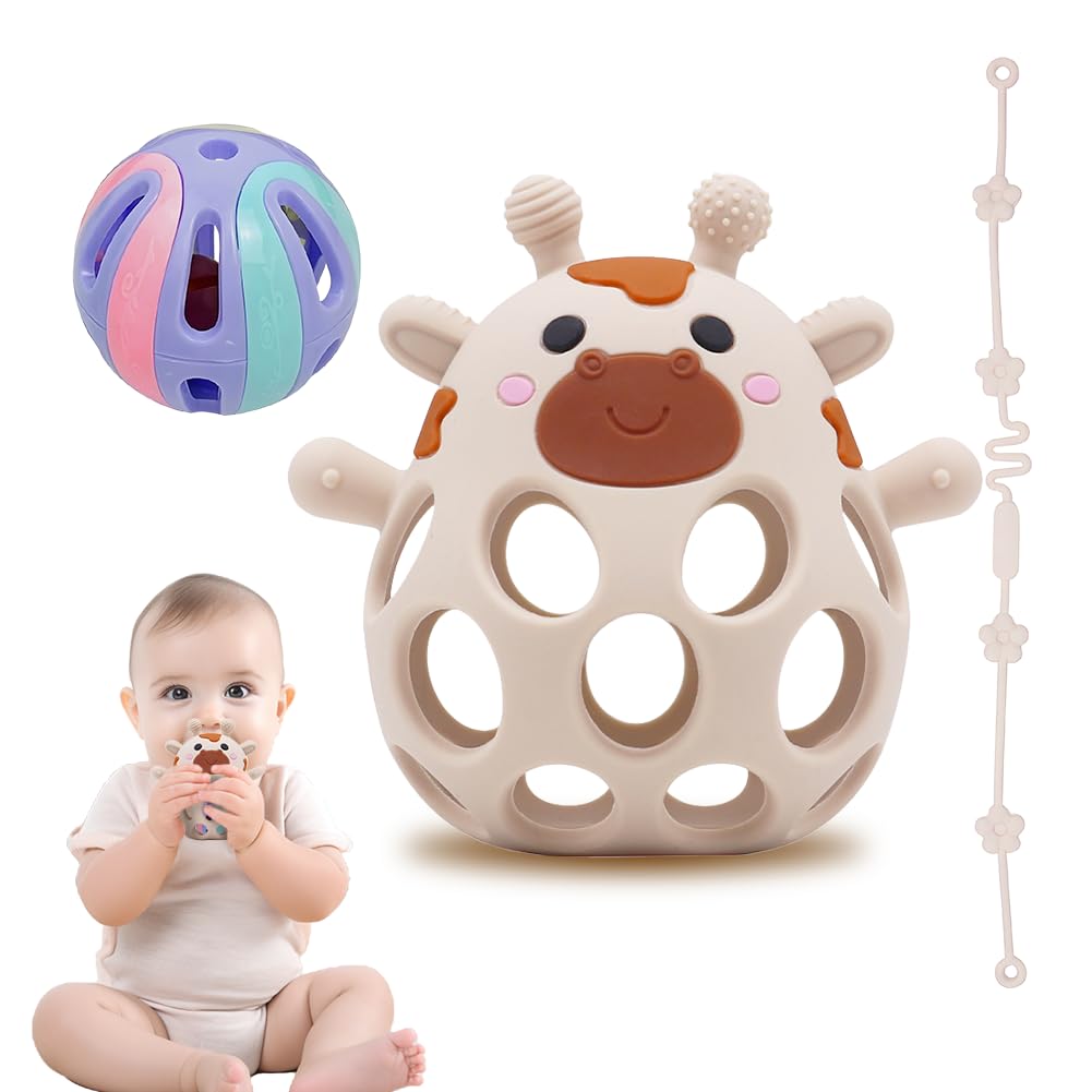 Teething Ring & Rattle for Babies - Sensory Toy from 0 Months, Teething Aid & Grasping Ball - Gift for Boys & Girls Chicken