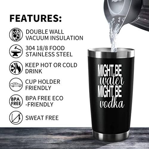 Athand Might Be Water Might Be Vodka 20 Oz Insulated Tumblers With Lid & Straw | Double Wall Stainless Steel Vacuum Wine Tumbler Coffee Mug | Novelty Birthday Gifts Idea (Black) #TOP1