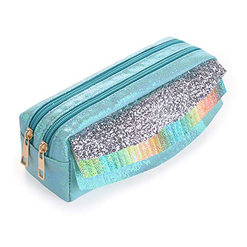 Preisvergleich Produktbild Federmäppchen Groß Kapazität, Federtaschen für Jugendliche Mädchen, Kosmetiktasche Kupplung Süße Briefpapier Pouch für Mädchen Teenager, Doppelreißverschluss, 8,3 x3,1 x3 zoll (Grüne Quaste)