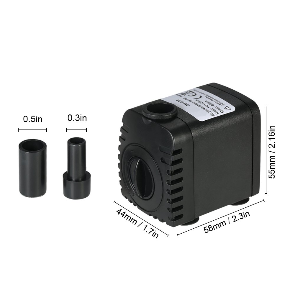 Decdeal Zatapialna pompa wodna 600L/H 8 W do akwarium fontann stołowych, stawów, ogrodów wodnych i systemów hydroponicznych z 2 dyszami AC220-240V