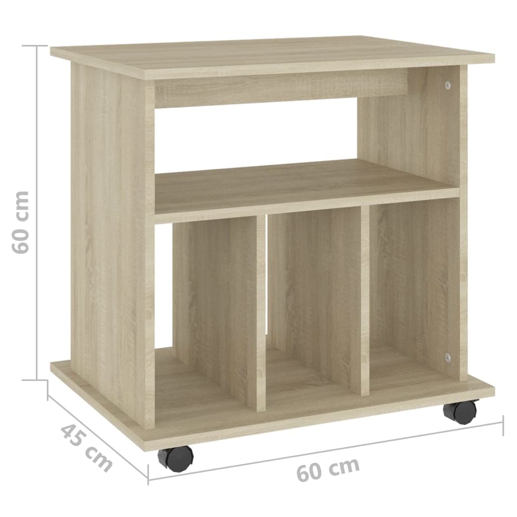 Mobile Basso da Esterno con Ruote - 60x45x60 cm Credenza da Officina e Cucina in Rovere unità Mobile in Legno Multistrato per Studio, ripostiglio e Ufficio
