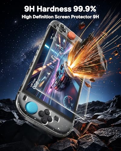 Image of FYOUNG Switch 2 Cover Case, Crystal Hard Protective Shell for Nintendo 2 | Improved Easy Dockable Version, Split Design, Slim Shockproof Cute Case with Glass Screen Protector, 8 Thump Grip