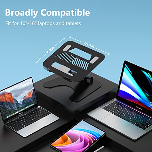 Image of Rottay Collapsible Laptop Stand, Adjustable Height up to 16 inch, Ergonomic Laptop Riser with 2 Angle Adjustment Buttons, Aluminum Laptop Holder Computer Stand Fits MacBook, Laptops Tablets 10-16 inch, Black