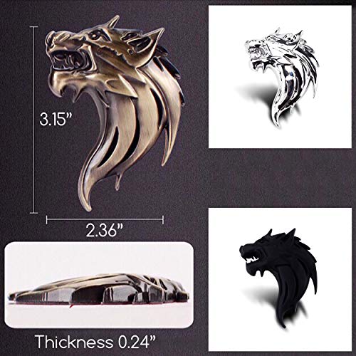 Image of CB 2-Pcs of 3D Metal Badge Motorcycle Car Sticker Logo Emblem Adhesive Decals Decoration for Car Styling, Wolf Head-Matt Black, Left & Right