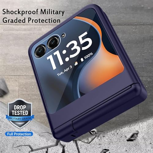 Image of Kapa Textured Grip with Stand Hinge Protection Back Cover for Moto Razr 60 /50 | with [Inbuilt Glass] Full Body Shockproof Hard Back Case (Blue)