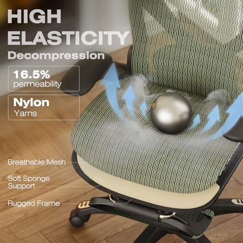 Image of ELABEST X100 Ergonomic Mesh Office Chair with Footrest, Big and Tall Hone Desk Chair with 5D Flip-Up Arms, Adjustable 3D Lumbar Support,Gaming & Executive Computer Chairs