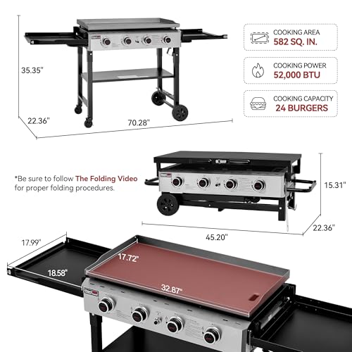 Image of Royal Gourmet GB4001F 4-Burner Propane Griddle for Outdoor, Folding Shelves