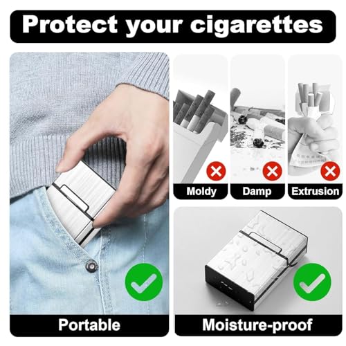 Image of Metal Cigarette Case,Cigarette Holder,Magnetic Opening Closure,Holds 20 Cigarettes (Silver)