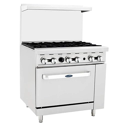 CookRite ATO-6B - Placas calefactoras manuales de gas natural de 6 quemadores con horno estándar de 36 pulgadas - 177,000 BTU