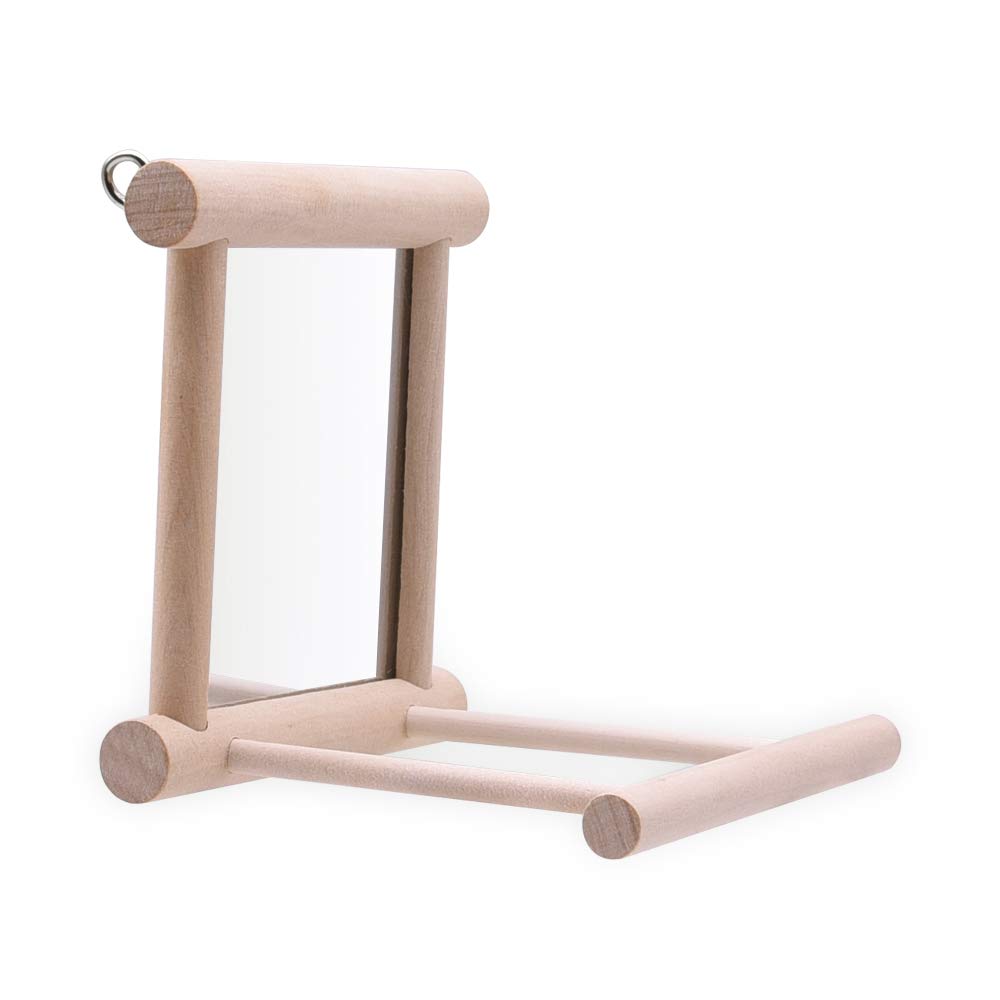 HANZE - Specchio a Forma di Uccello con Altalena a Forma di Colibrì, posatoi per pappagalli, Altalena, Giocattolo in Legno, per Ara, cacatua, parrocchetto, fringuello, 3.9 x 3.9 x 3.9 Inches, 2 Pack