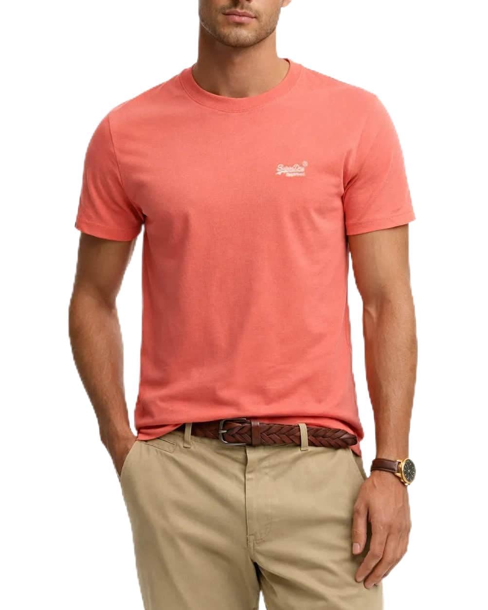 Superdry Mens Essential Logo T-Shirt Sunburst Coral (UK, Alpha, 3XL, Regular, Regular, Sunburst Coral)