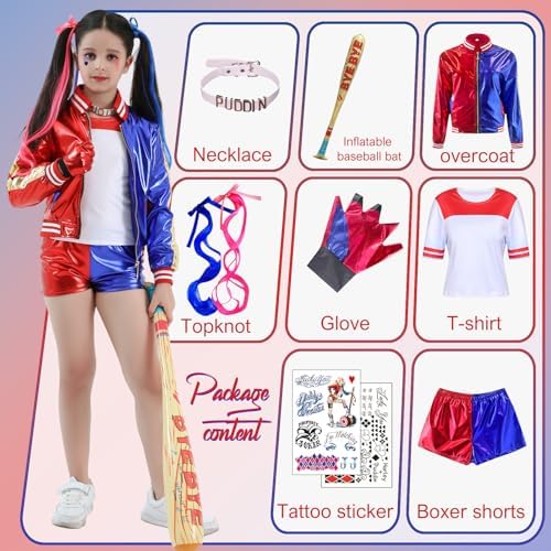 Harley Costume Kids Adult Cosplay Joker Coat Gloves T-Shirt Necklace Wig Inflatable Baseball Halloween Carnaval 3