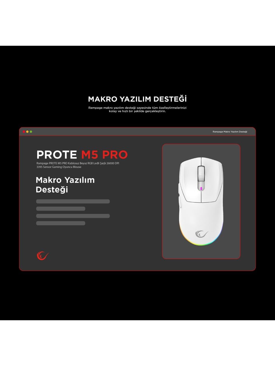 Rampage PROTE M5 PRO bezprzewodowa biała lampa LED RGB 26000 DPI 3395 czujnik do gier