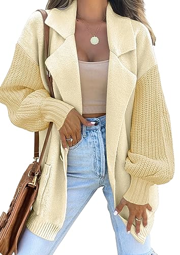Image of LILLUSORY Women's Long Sleeve Collared Jacket Open Front Knit Cardigan Sweaters 2023 Oversized Slouchy Coat with Pockets