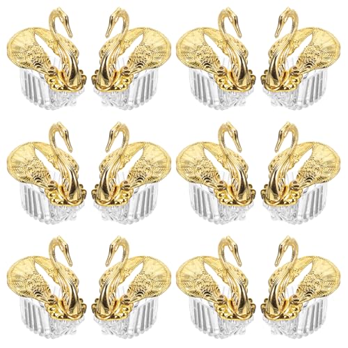 Didiseaon Candy Containers 12pcs Swan Shape Candy Box Plastic Treats Chocolate Goodies Snacks Case Storage Holder for Wedding Valentines Day Holiday Party Favors Golden Delicate Candy Container