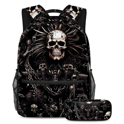 Sac à dos punk tête de mort : cartable scolaire pour garçon et fille, grand sac de voyage ado