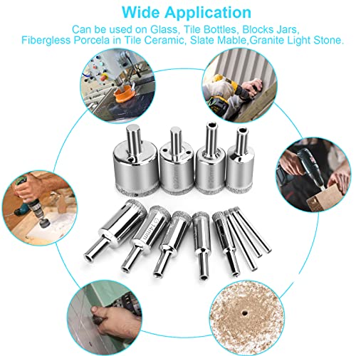 Image of 12 Pcs Diamond Drill Bits for Ceramic, Diamond Hole Saw Drill Bit Set Kit, Premium Glass Drill Bit for Bottles, Pots, Marble, Granite Stone, Tile Cutting 0.16 Inch - 1.18 Inch（4 mm - 30 mm） YLYL