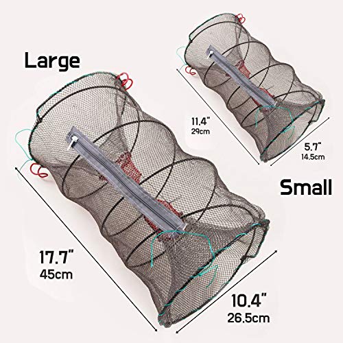 CLAIRLA Portable Collapsible Fishing Trap Net Fish Shrimp Minnow Crayfish Crab Baits Cast Mesh Nets Traps Automatic, Easy Use Folded Mesh Cage Crab Fish Minnow Crawdad Shrimp (Large)