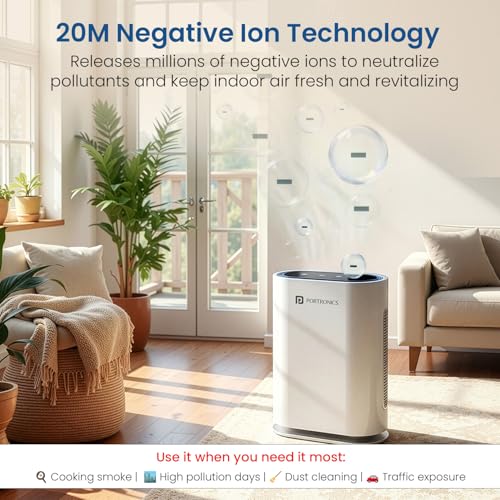 Image of Portronics Air X, 3-in-1 H13 True HEPA Air Purifier for Home & Office, Removes 99.95% PM0.3 to PM10, Dust & Smoke, UV Sterilization & Ionizer, CADR 249 m /h, Covers 388 sq.ft, Color-Coded Indicators