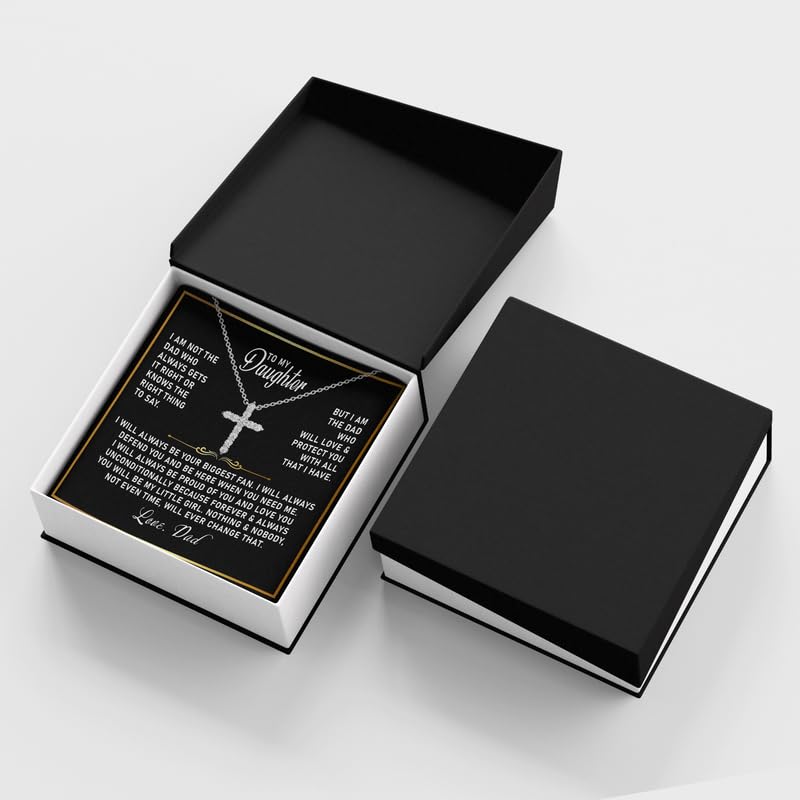 Necklace Gift from Dad Mom, Stainless Steel Cross/Heart/Love Knot Pendant with Engraved Message Card, Birthday Christmas Jewelry Gifts for Daughter3